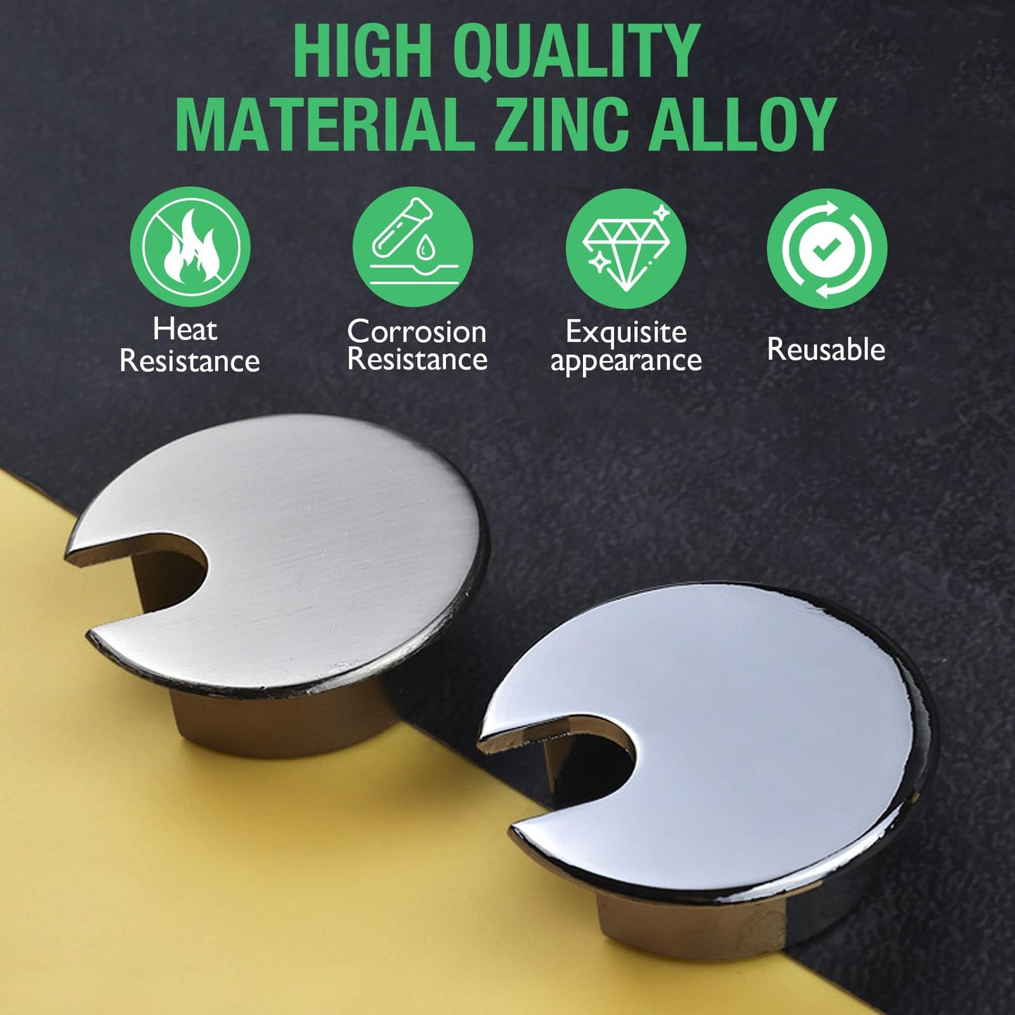 EASYEAH 2 Pcs Desk Grommet 1-3/8" / 35 mm, Desk Cord Hole Cover, Cable Grommet Metal Zinc Alloy Materilal, Desk Hole Grommet for Home & Office Pc, Detachable Cable Cord Organizer-Bright Silver