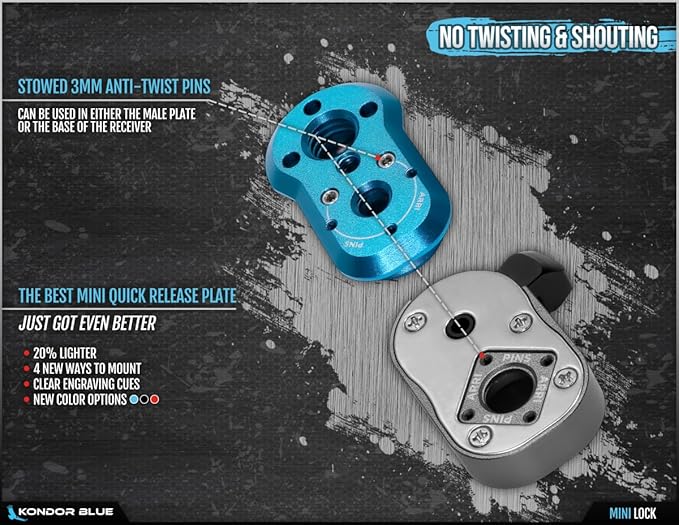 KONDOR BLUE | Mini Lock Quick Release Plate System | NATO Rail, ARRI-Style Anti-Twist, 1/4-20 & 3/8-16 Mounts, Zero Play Locking for Monitors, Arms, Accessories | Blue