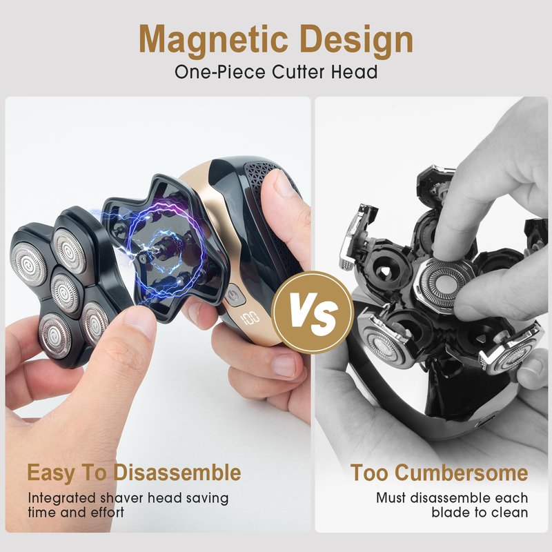 Telfun Detachable Head & Body Hair Shaver, Magnetic Electric Razor for Fast Shaving