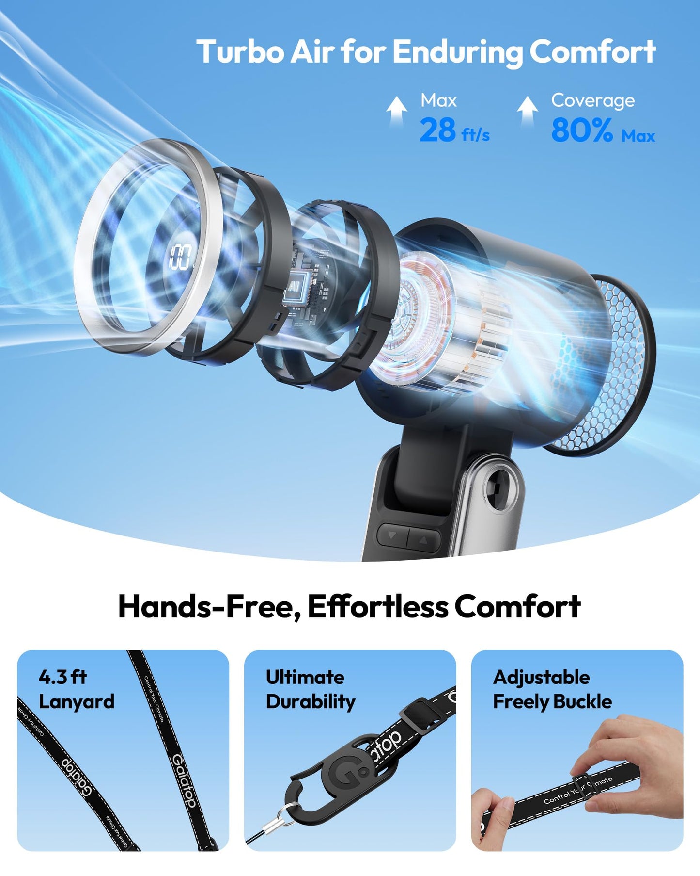 Gaiatop Portable Handheld Turbo Fan, 15 Hrs Cooling, 180° Foldable 4-in-1 Hand Held Fans, 6-Speed (1-100) Personal Mini Handheld Fans, Small Portable Fan for Travel, Working, Outdoor Women Gifts Black