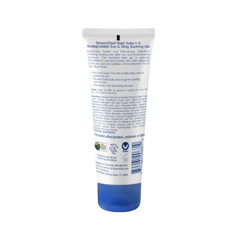 STREAM 2 SEA Sun & Sting Soothing Gel — Sunburn, Insect Bite & Jellyfish Sting After-Sun Care, Antioxidant Blend with Aloe, Green Tea & Wakame, Biodegradable Travel Size, 2.5 Fl Oz