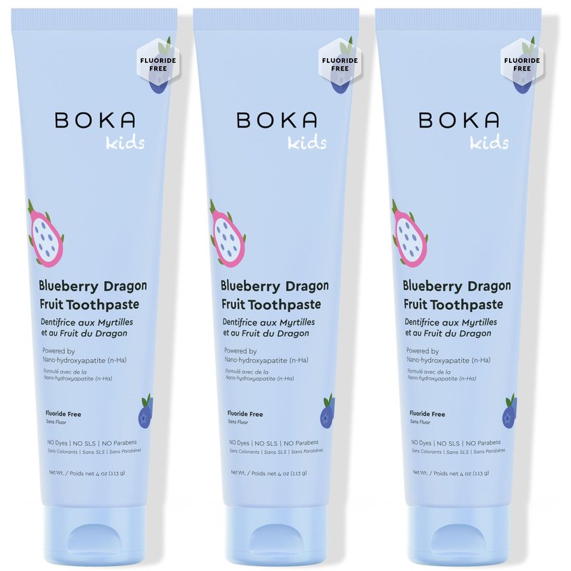 Boka Fluoride Free Toothpaste Nano Hydroxyapatite Toothpaste - Blueberry Dragon Fruit Flavor, 4 oz 3Pk