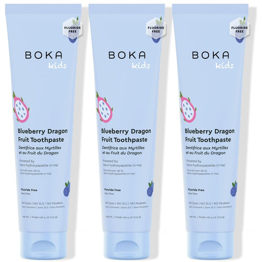 Boka Fluoride Free Toothpaste Nano Hydroxyapatite Toothpaste - Blueberry Dragon Fruit Flavor, 4 oz 3Pk