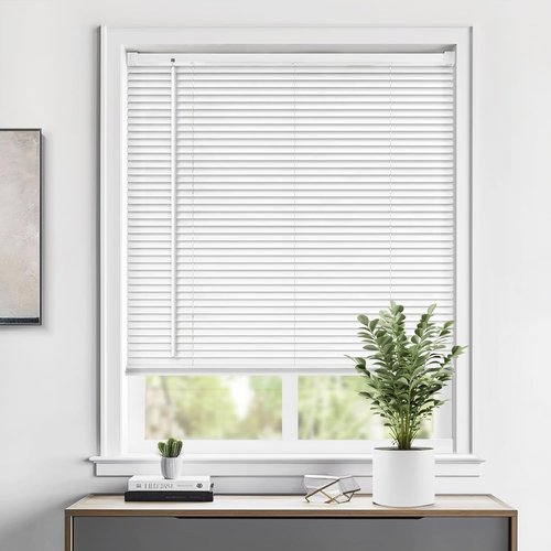 LazBlinds Cordless Vinyl Mini Blinds - Light Filtering Horizontal Window Shades, 20" W x 36" H, White