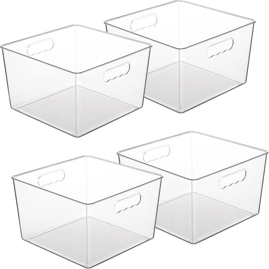 Vtopmart Extra Large Clear Plastic Storage Bins - 11x11 Cube Acrylic Organizers with Handles for Home & Pantry