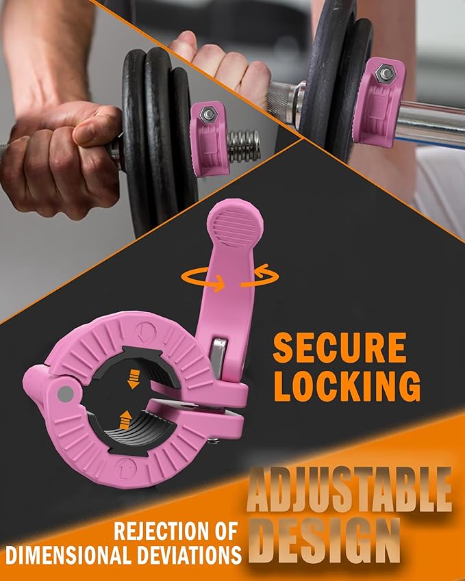 MAXRICH Barbell Clamp 1 inch Multiple Sizes & Adjustable Weight Clips for Barbell Quick Release Barbell Clips|Barbell Collar Bar Locks for Weight Lifting (PINK)
