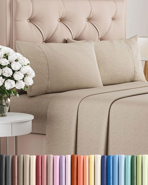 Cal King Size Sheet Set by Hotel Luxury | 4-Piece Comfy, Breathable & Cooling Bedding - Beige