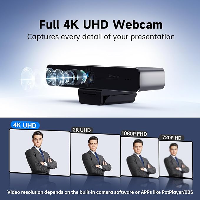 Horion 4K Conference Camera with Microphone, Auto Framing Camera for PC, 10X EPTZ Zoom, Plug & Play USB 3.0,Video with Dual AI Noise-Canceling Mic, for Video Conference, Streaming, PC/Mac/Linux, HC-5M