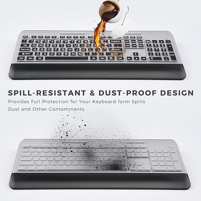 KOPJIPPOM Wireless Keyboard and Mouse Set with Quiet Keys, 2.4G Full Size Ergonomic Keyboard with Wrist Rest, Protective Covers, Soft Touch Silent Design for Windows, Computer, PC and Laptop