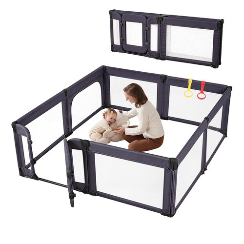 Large Baby Playpen - Adjustable 79x71 Inch Foldable Indoor & Outdoor Toddler Fence | Dark Grey