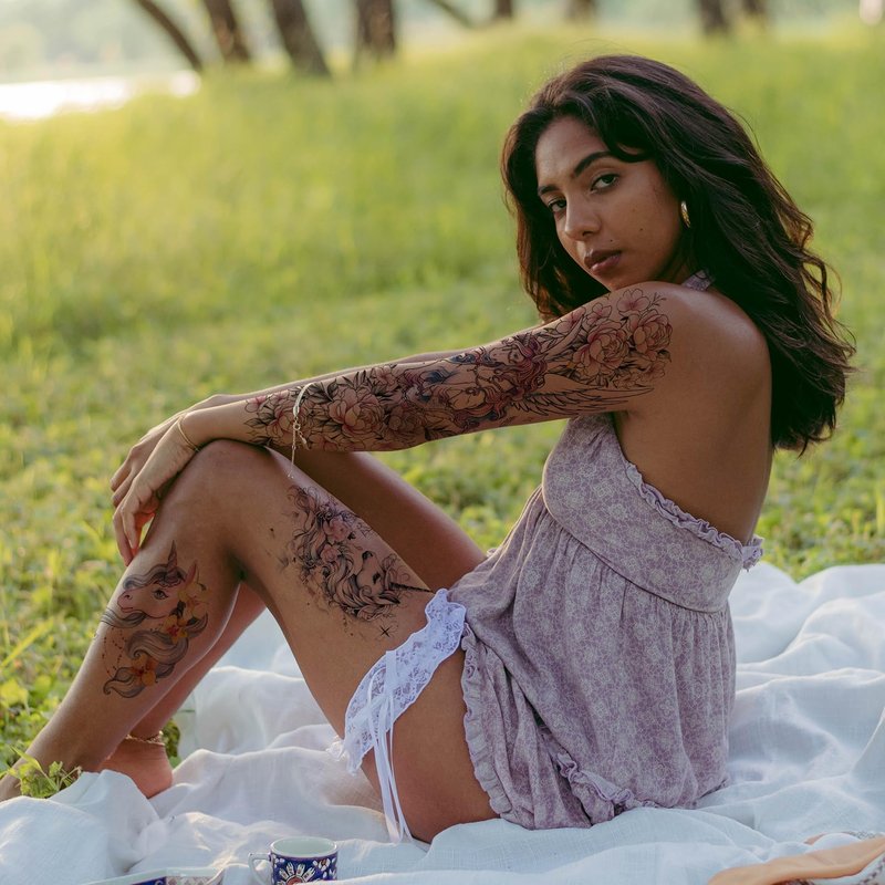Aresvns Cute Temporary Tattoo, Cute Fake Tattoo for Women, Waterpoof Sleeve Tattoo Temporary for BBQ Pool Beach Party