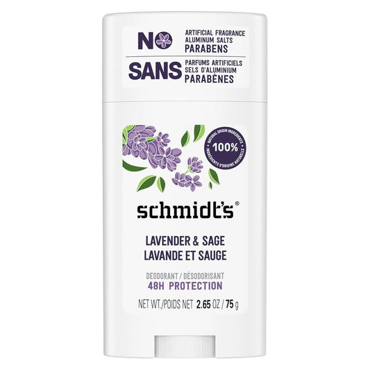 Schmidt's Aluminum-Free Vegan Deodorant - Lavender & Sage | 24-Hour Odor Protection, Natural Ingredients, 2.65 oz