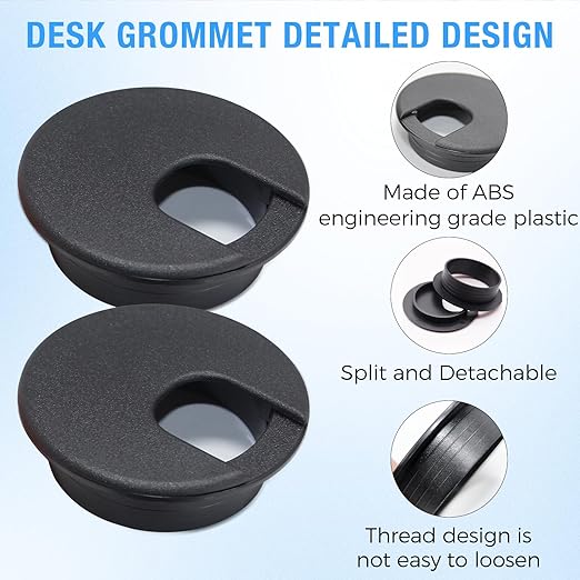 BOPOREAE Desk Grommet 2" (50 mm), Desk Cord Hole Cover, Cable Grommet ABS Plastic, Desk Hole Grommet for Office and Home Table Cable, Detachable Cable Cord Organizer (Black 2 Pcs)