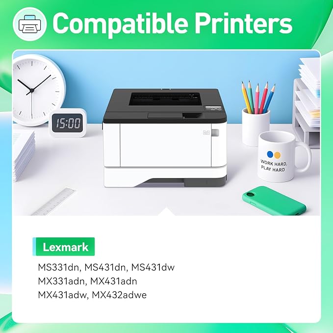 55B1X00 Black Toner Cartridge Extra High Yield with Chip 1-Pack Compatible Replacement for MS431dn MS431dw MX431adn MX431adw MX432adwe MS431 MX431 Laser Printer 55B1X00 55B1H00 55B1000 Toner