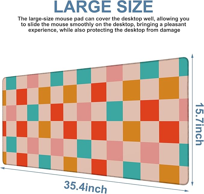 NITAHHHY Large Mouse Pad Retro Checkerboard Gaming Desk Pad Computer Keyboard Non-slip Waterproof Mouse Mat with Rubber Base and Stitched Edges Entertainment Office Writing Desk Mat 35.4 x 15.7 Inches