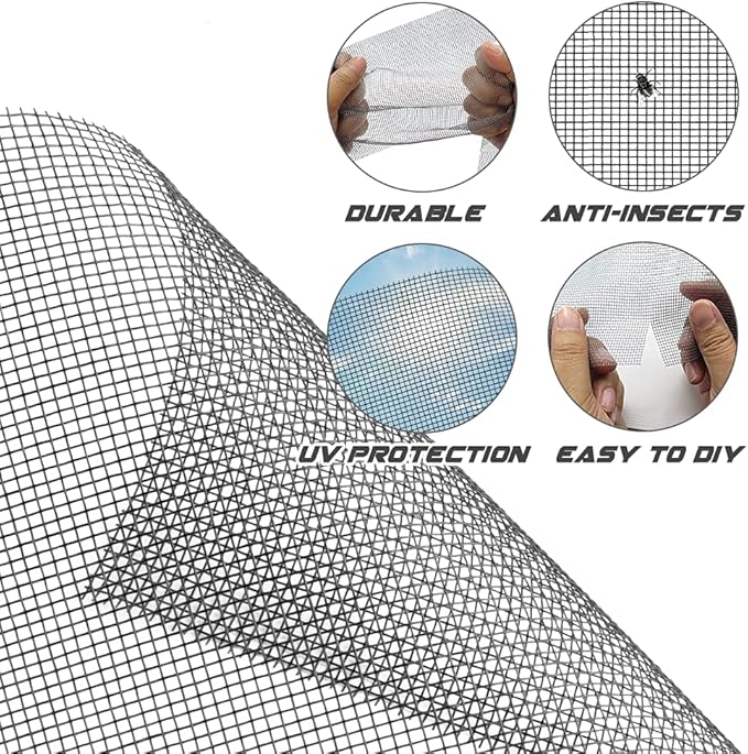 Lengtimo Fiberglass Screen Repair Kit, Black, 48" x 110", Easy to Install, Up to 5 Years Lifespan, Wide Application