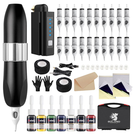 Wireless Tattoo Gun, Solong 1500mAH Tattoo Gun Wireless Tattoo Kit Professional Rotary Tattoo Machine for Beginners and Artists with Portable Tool Case