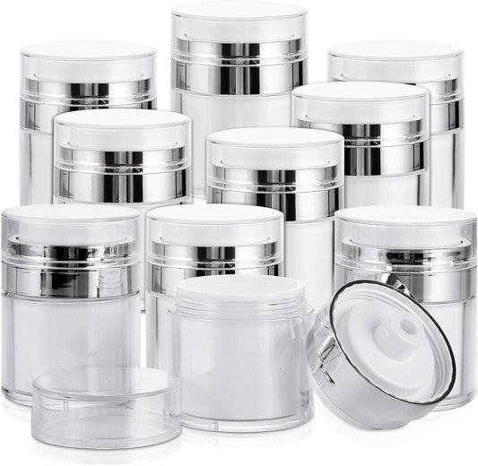 Airless Pump Jars - 10 Pack 1 Oz Moisturizer Dispenser for Skincare Cream | 30ml
