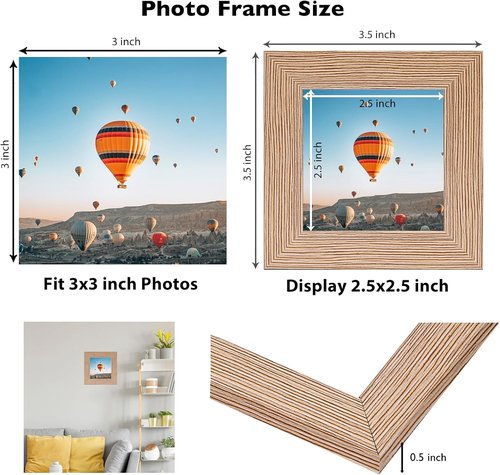 JCJMY 3x3 Picture Frame - Sturdy Rustic Brown Photo Frame with Shatter-Resistant Plexiglass