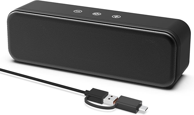 Computer Speakers for Desktop PC Laptop, Wired, USB Plug-in, External Speakers for Monitor, Small Computer Sound bar for PC, Loud Speaker with Deep Bass, Touch Control, Built-in USB-C to USB Adapter