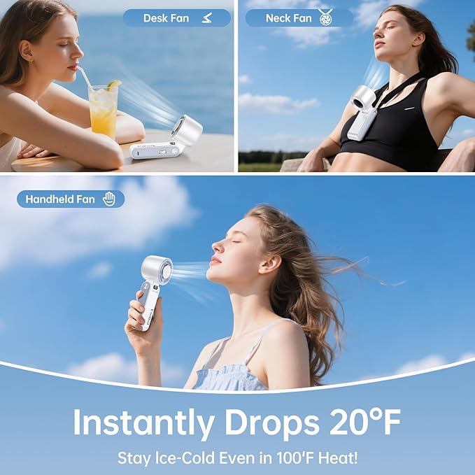 Handheld Portable fan with Turbo Cooling - Hand Held Fan Rechargeable, 1-199 Speeds, Up to 12Hrs Battery Life, Powerful Mini Personal fan for Travel, Outdoor, Beach & Makeup