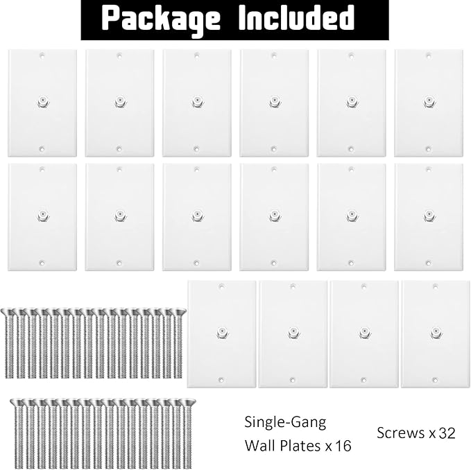 Weewooday 16 Pcs 1-Port TV Cable Wall Plate with F Connector Coax Wall Plate Video Jack Single Gang (White)