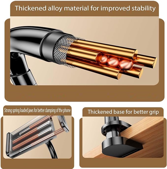 gsiollvderbarley Phone Holder,gooseneck Phone Holder,360° Rotate Support Rod One-Hand Adjustable Cell Phone Holder,for Desk Headboard Nightstand. (Black)