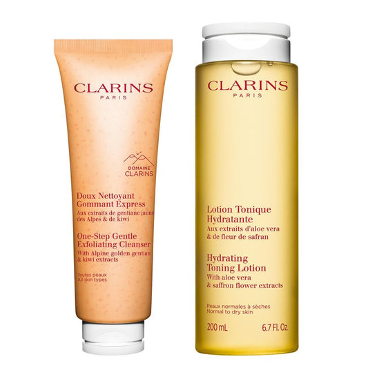 Clarins Hydrating Toning Lotion and One-Step Gentle Exfoliating Cleanser Bundle
