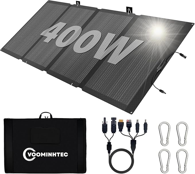 Voominhtec 400W 42V ETFE Portable Solar Panel, IP68 Waterproof Foldable 24% High Conversion, Ultra-Light Solar Charger for Power Station RV Camping Off Grid