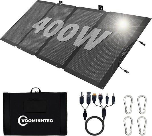 Voominhtec 400W 42V ETFE Portable Solar Panel, IP68 Waterproof Foldable 24% High Conversion, Ultra-Light Solar Charger for Power Station RV Camping Off Grid