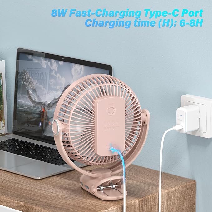 BIVBTP 12000mAh Clip on Fan 30H Longest Runtime, 8in Portable Fan Rechargeable, Ultra Quiet with Heavy-Duty Clamp, USB Desk Fans for Golf Cart,Office Desk, Treadmill, Camping, Bedroom