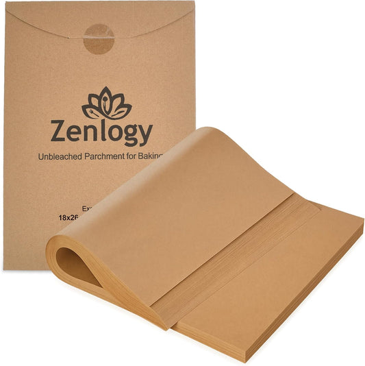 Zenlogy Large Unbleached Parchment Paper Liners - 18x26 Inches, 1000 Sheets for High Heat Baking