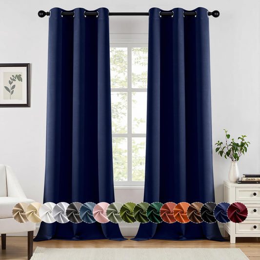 MIULEE Navy Blue Blackout Curtains - Thermal Insulated Room Darkening Drapes | 96 Inches Long, 2 Panels