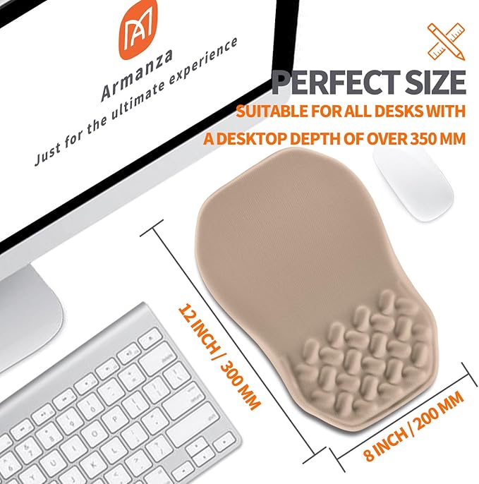 Armanza Ergonomic Slope Mouse Pad Wrist Support, Wrist Rest Mousepad for Carpal Tunnel Pain Relief with Massage Bulge and Slow Rebound Memory Foam (12x8 inch, Sand Color)