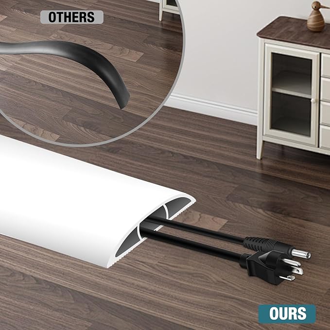 Floor Cord Cover, Cable Protector, 0.63W x 0.31H inches, Wire Cover for Extension Cords, Floor Cable Covers Prevent Cable Trips (White, 50-3.3 Feet)