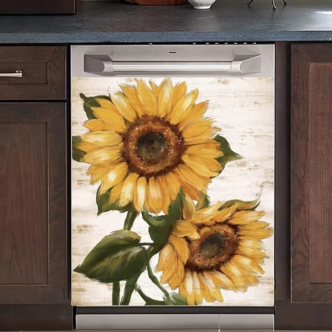 Retro Sunflower Kitchen Sticker Decor Dishwasher Cover, You are My Sunshine Dish Washer Door Panel Decal, Refrigerator Decal Decor, Ordinary 23"x26"INCH