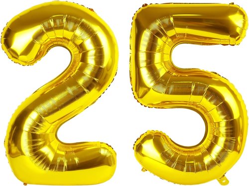 Gold Number 25 Balloon - 40 Inch Metallic Birthday Decoration for 25th Anniversary Celebrations