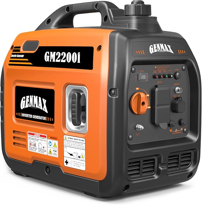 GENMAX Portable Generator，2200W Ultra-Quiet Gas Engine, EPA Compliant, Eco-Mode Feature, Ultra Lightweight for Backup Home Use & Camping (GM2200i)
