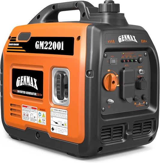 GENMAX Portable Generator，2200W Ultra-Quiet Gas Engine, EPA Compliant, Eco-Mode Feature, Ultra Lightweight for Backup Home Use & Camping (GM2200i)