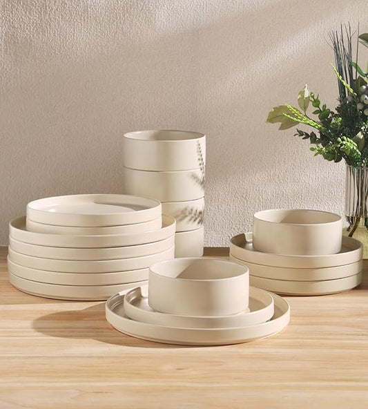 TheTerra Ceramic Dinnerware Sets for 6, 18 Pieces Porcelain Lightweight Plates and Bowls Sets, Scratch Resistant Dish Set, Oven & Microwave & Dishwasher Safe, Matte White