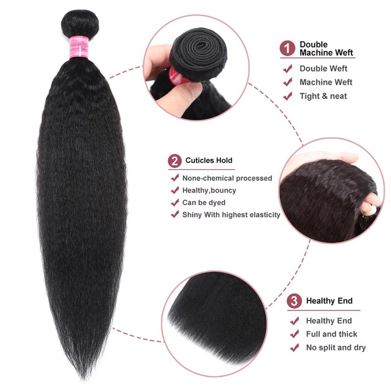 Human Hair Bundles 20 Inch Kinky Straight Single Bundle 100% Unprocessed 12a Brazilian Virgin Yaki Straight 1 Bundle Kinkycurly Human Hair Weave Bundles Real Human Hair Extensions