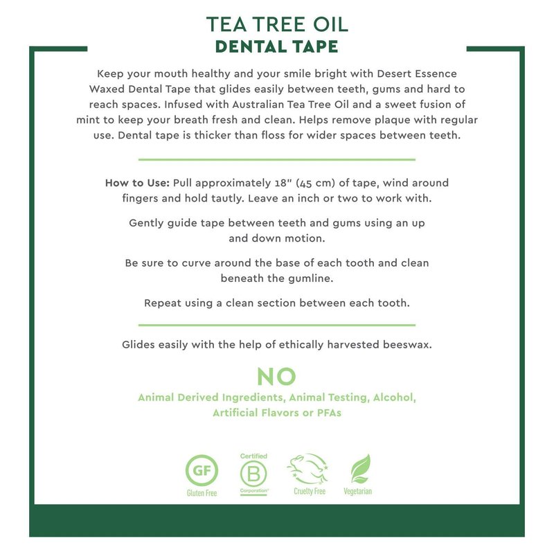 Desert Essence Tea Tree Oil Dental Tape - 30 Yards - Pack of 6 - Naturally Waxed w/Beeswax - Thick Flossing No Shred Tape - On The Go - Removes Food Debris Buildup - Cruelty-Free Antiseptic