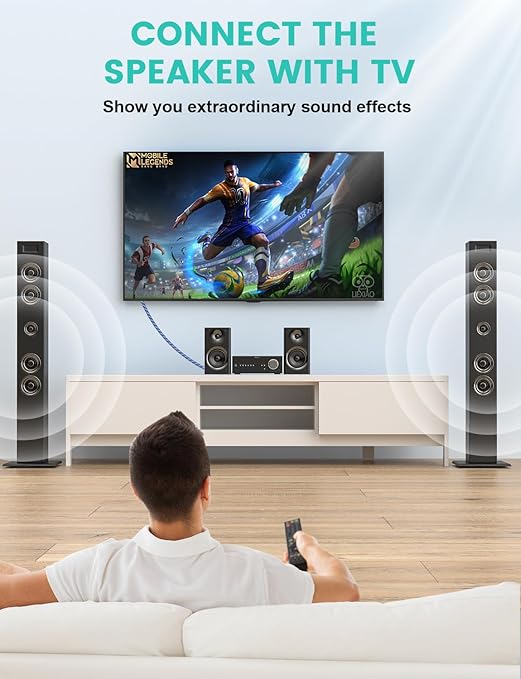 EMK Digital Optical Audio Cable 33Feet/10M Fiber Optical Toslink SPDIF Male to Male Cord for Home Theater, Sound Bar, TV, PS4, Xbox, PlayStation & More
