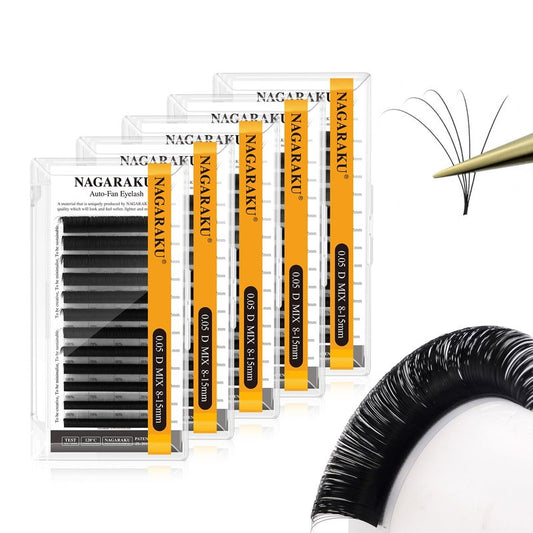 NAGARAKU Easy Fan Eyelash Extensions Volume Lashes 5 Trays in 1 Pack Easy Fanning Pestañas Lash Extension Rapid Blooming Soft Clusters for Beginners Beauty Salon (0.05 D Curl 8-15mm Mix)