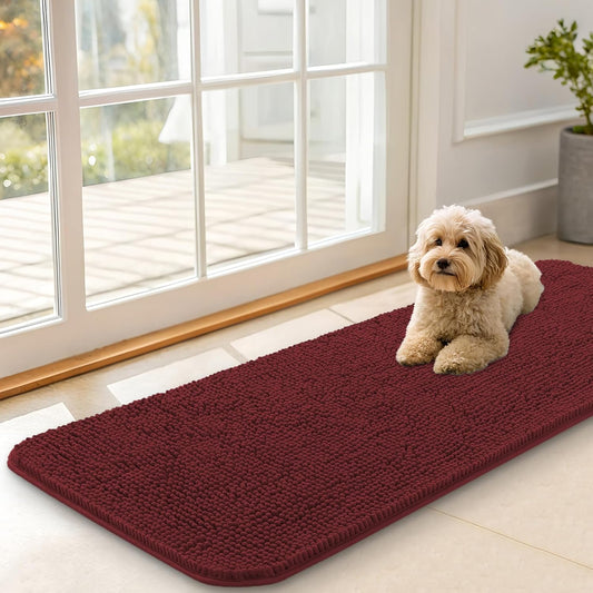 OLANLY Dog Door Mat - Absorbent Non-Slip Washable Doormat for Muddy Paws | 47x17 Inches, Caramel Russet