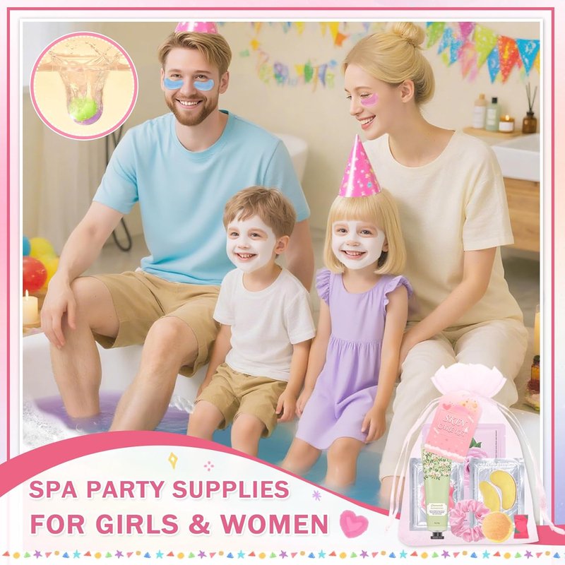 Spa Party Supplies for Girls - 120 PCS Skincare Favors with Face Masks, Hand Cream & Bath Bombs | Perfect for Sleepover Parties