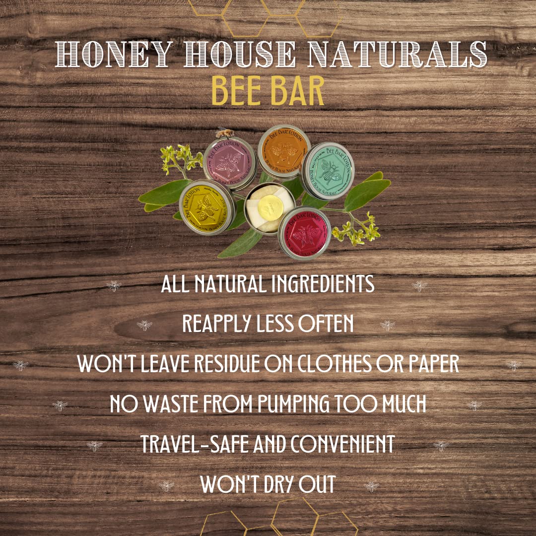 Honey House Naturals Bee Bar Gift Set – Small Bee Bar .6 ounces – All-Natural Ultra Moisturizing Lotion Bar Infused with Essential Oils and Butters – 5 Piece Set