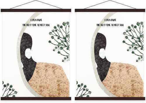 Benjia Magnetic Poster Hanger - 2 Pack Wooden Frame for 11x17, 11x14, 11x22 Posters | Walnut Finish