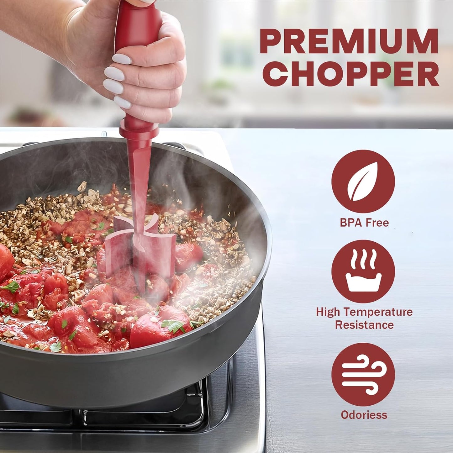 Upgrade Meat Chopper by [Brand Name] - Premium Heat Resistant Hamburger Smasher | Non-Stick Grinder in Red
