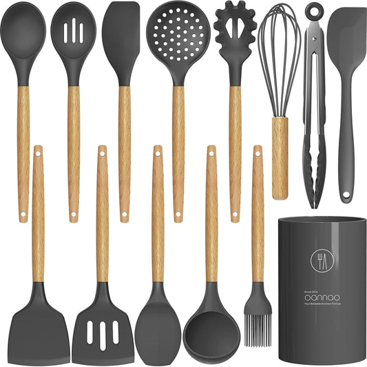 Oannao Silicone Cooking Utensils Set - 446°F Heat Resistant, BPA Free Kitchen Gadgets | Gray Color
